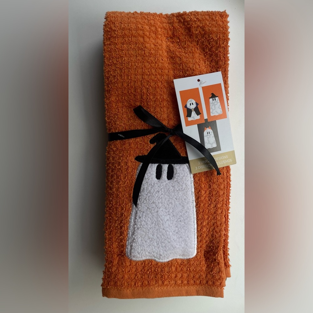 Orange & Black Ghost Halloween Kitchen Towel Set
